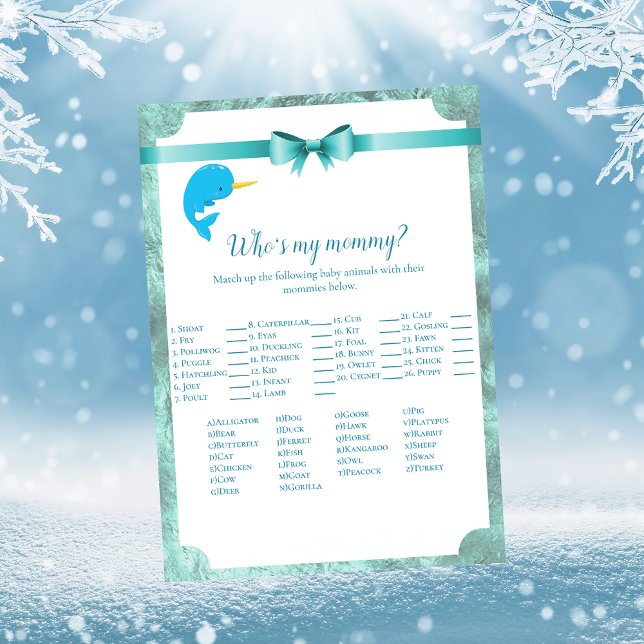 Invitation Bébé Narwhal qui est ma maman jeu de Baby shower (Créateur téléchargé)