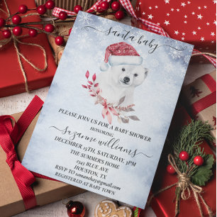 Invitation Bébé Noël d'hiver Shower de Noël Ours Polaire