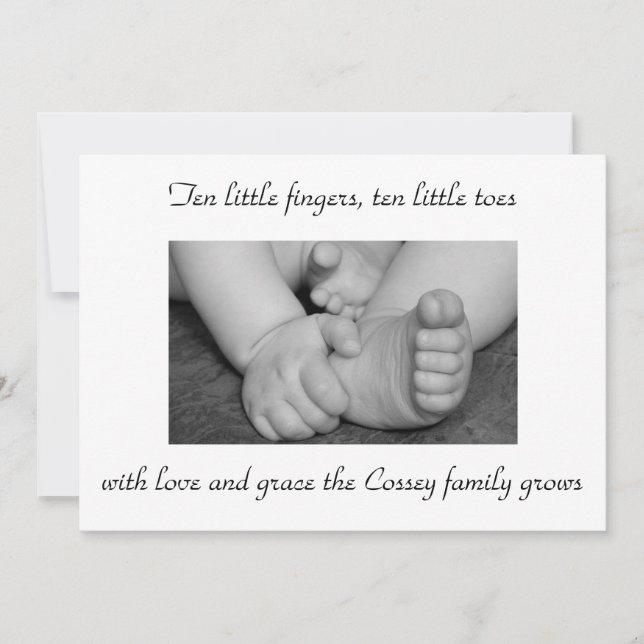 Invitation bébé, noir, et, blanc, pieds, mains, photographie, (Devant)