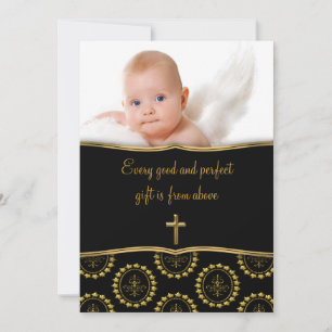 Invitation Bébé noir et or élégant, baptême photo