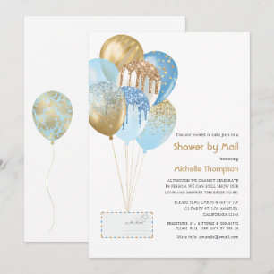Invitation Bébé or et bleu ou Fête des mariées par courrier