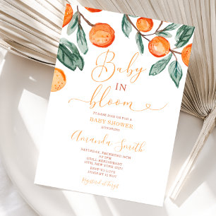 Invitation Bébé orange en fleurs Baby Shower d'été