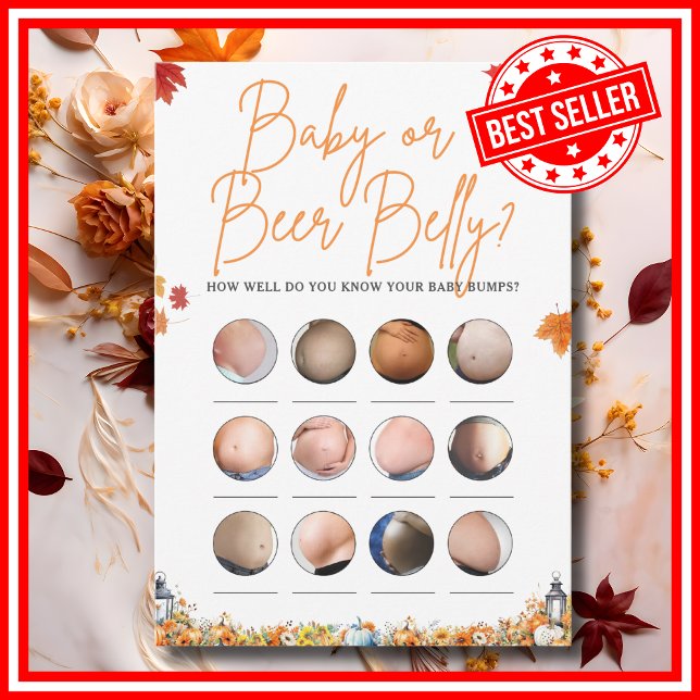 Invitation BÉBÉ OU BIÈRE Baby shower JEU PETIT CITROUILLE (BABY OR BEER BELLY Easy Baby Shower Game A Little Pumpkin is on the Way Fall Autumn Theme )