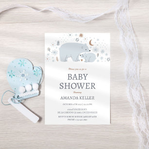 Invitation Bébé Ours Neige Baby shower mignon