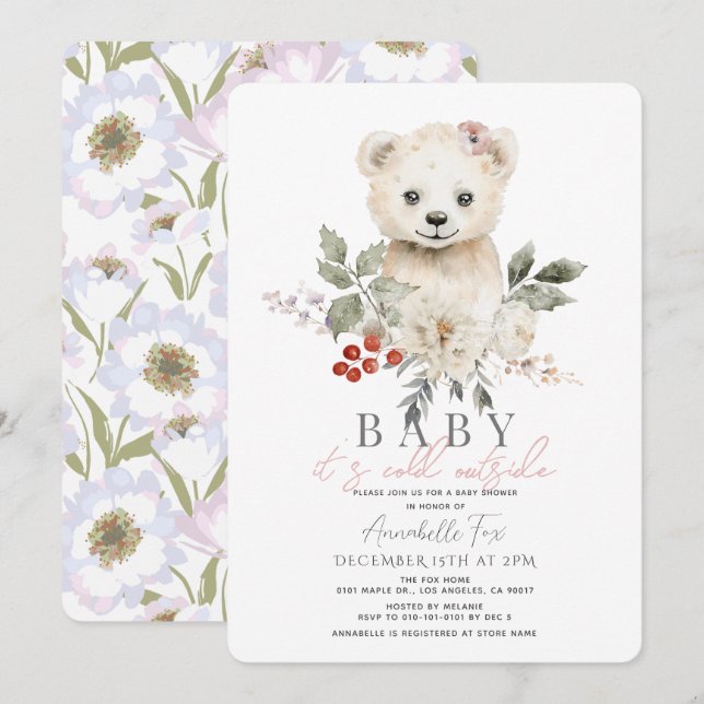 Invitation Bébé Ours Polaire Il fait froid dehors Baby shower (Devant / Derrière)
