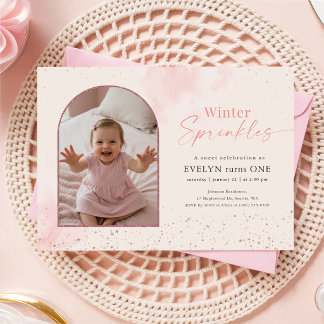 Invitation Bébé Paillettes d'Hiver Arche Photo Premier Annive