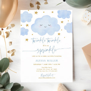 Invitation Bébé Paillettes Nuage Étoile Scintillante Bleue