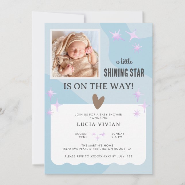 Invitation Bébé paisible Blue Star Baby shower photo (Devant)