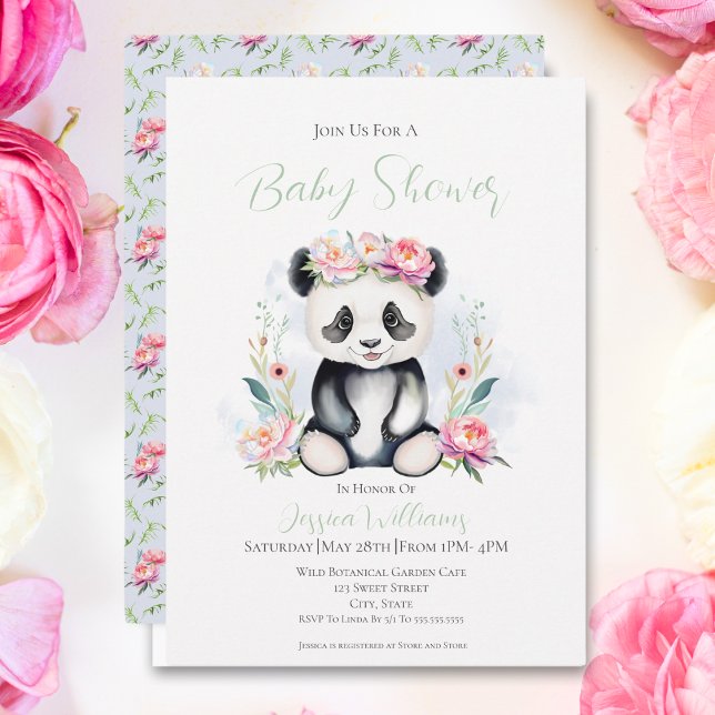 Invitation Bébé Panda Peonies Baby shower Jungle (Delight in the charm of nature with our Baby Panda Peonies Jungle Invitation!)