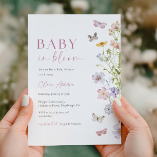 Invitation Bébé papillon fleur sauvage dans la douche en fleu