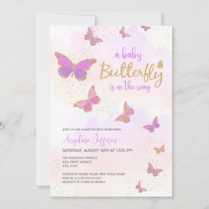 Invitation Bébé papillon sur le chemin Baby shower