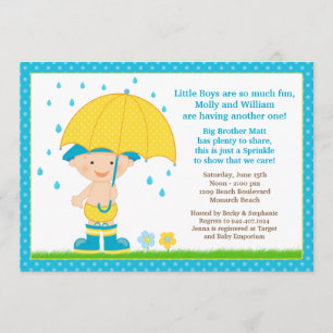 Invitation Bébé Parapluie Sprinkel Douche Bleu pour garçon