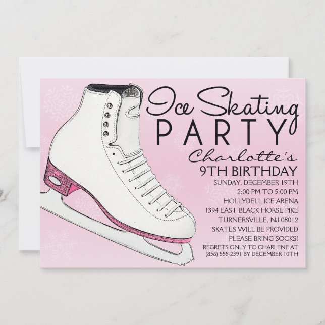Invitation Bébé Patinage rose Mates Patinage sur glace Annive (Devant)