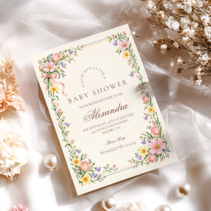Invitation Bébé Pêche Lilas en Fleur Shower de Naissance