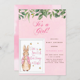 Invitation Bébé Peter Rabbit mignon dans Douche rose Invitati