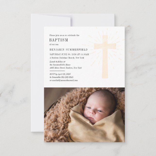 Invitation Bébé Photo Baptême Élégant évènement religieux (Devant)