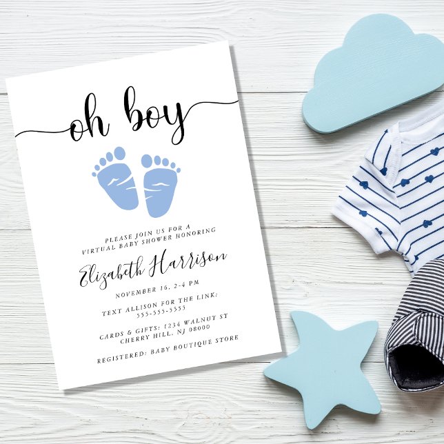 Invitation Bébé pieds Oh garçon Baby shower virtuel (Créateur téléchargé)