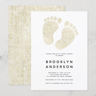 Invitation Bébé Pieds Or Parties scintillant Genre Baby showe