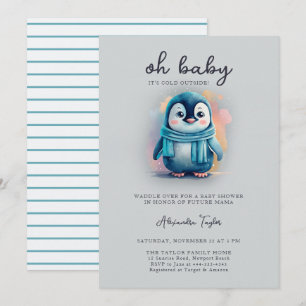 Invitation Bébé Pingouin Mignon Froid à l'Extérieur Garçon Do