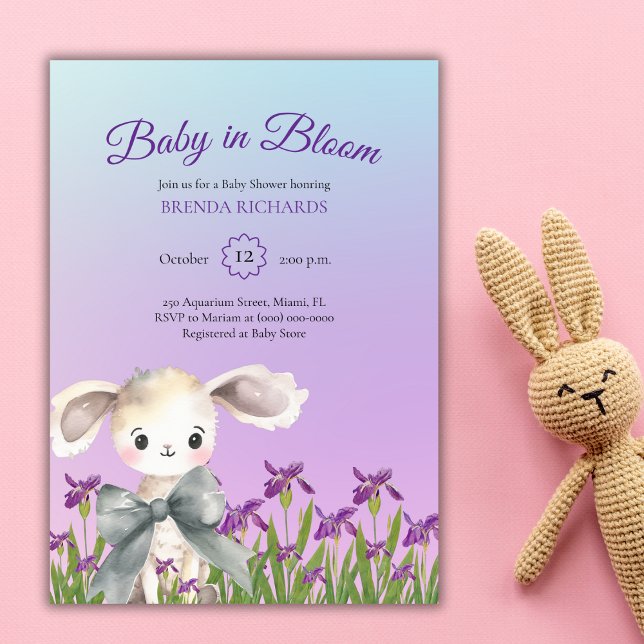 Invitation Bébé pourpre dans le Baby shower d'aquarelle en fl (Créateur téléchargé)