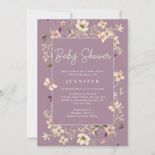 Invitation Bébé pourpre Dusty dans le Baby shower Fleur sauva