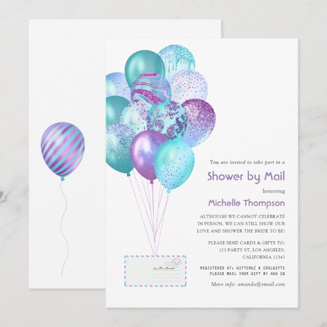Invitation Bébé pourpre et bleu ou Fête des mariées par courr (Devant / Derrière)
