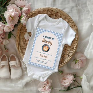 Invitation Bébé prépare du café Baby Shower Gingham Bleu