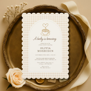 Invitation Bébé prépare un café - Baby Shower à carreaux