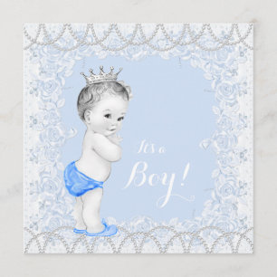 Invitation Bébé Pretty Pearl Baby Blue Shower