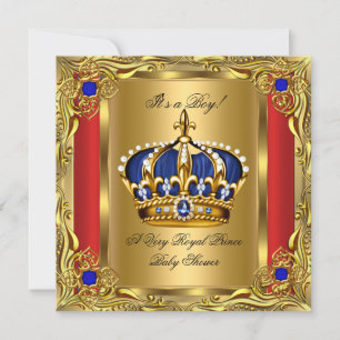 Invitation Bébé Prince Bleu Royal Fête de Naissance Royale Ro