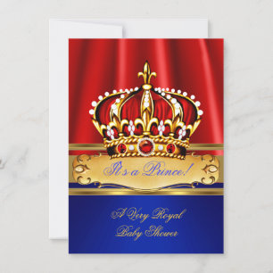 Invitation Bébé Prince Cadeau de Naissance Garçon Royal Bleu