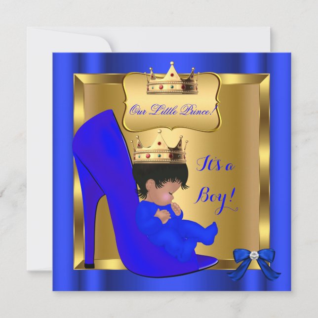 Invitation Bébé Prince Royal Cadeau Cadeau Chaussure Bleue 3 (Devant)