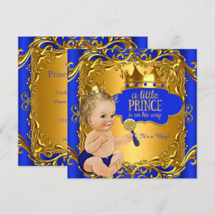 Invitation Bébé Prince Royal Cadeau de Naissance Bleu Or Hoch