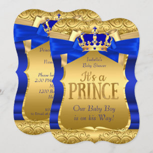 Invitation Bébé Prince Royal Fête Prénatale Bleu Or Arc Garço