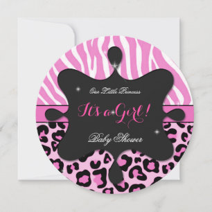 Invitation Bébé Princesse Fille Sa Shower Rose Léopard Zèbre 