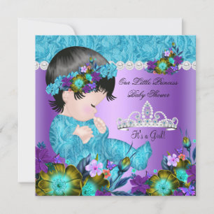 Invitation Bébé Princesse Fille Saumon Bleu Violet Nouveau 2