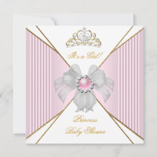Invitation Bébé Princesse Fille Shower Blanc Rose Perle Or