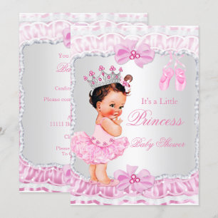 Invitation Bébé Princesse Fille Shower Rose Ballerine Brune