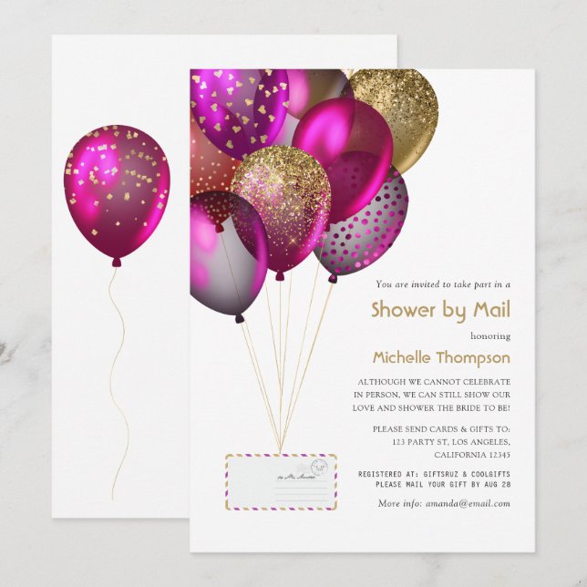Invitation Bébé prune et or Fête prénatale ou mariage par la  (Devant / Derrière)