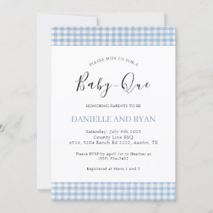 Invitation Bébé Q Baby shower Barbecue À damiers Garçon Bleu