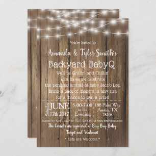 Invitation Bébé-Q BBQ Bois Rustique Baby shower neutre genre