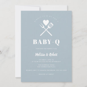Invitation Bébé-Q BBQ sous la douche bleu clair