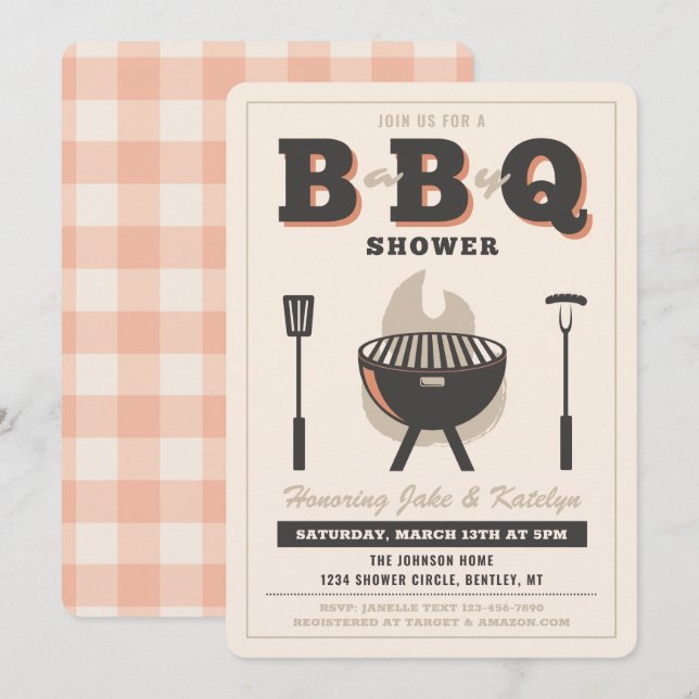 Invitation bébé Q douche | Peach Baby Q (Devant / Derrière)