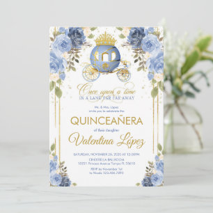 Invitation Bébé Quinceañera bleu floral Cinderella Coach
