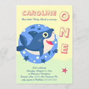 Invitation Bébé requin Premier anniversaire sous la mer jaune