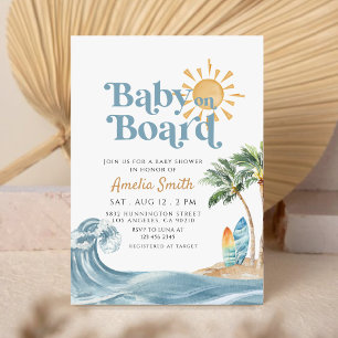 Invitation Bébé rétro à bord Surfboard Beach baby shower