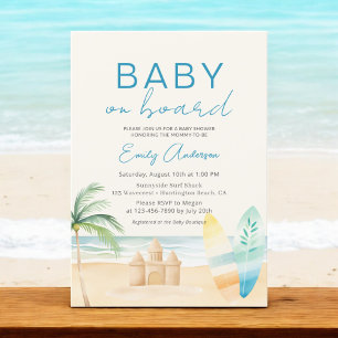 Invitation Bébé rétro à bord Surfboard Beach Douche