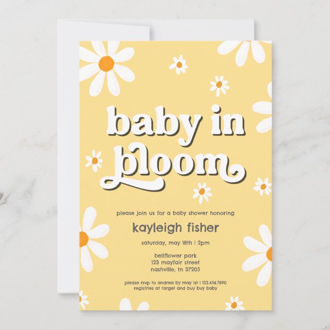 Invitation Bébé rétro dans le Baby shower en fleur (Devant)