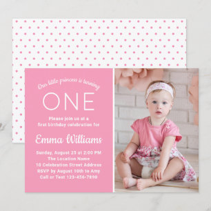 Invitation Bébé rose 1er anniversaire, photo personnalisée su