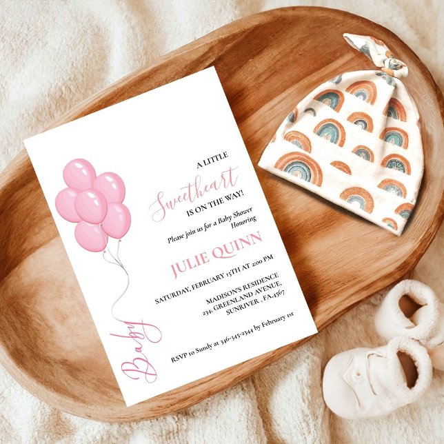 Invitation Bébé rose Aquarelle Balloon Baby shower Boho (Créateur téléchargé)